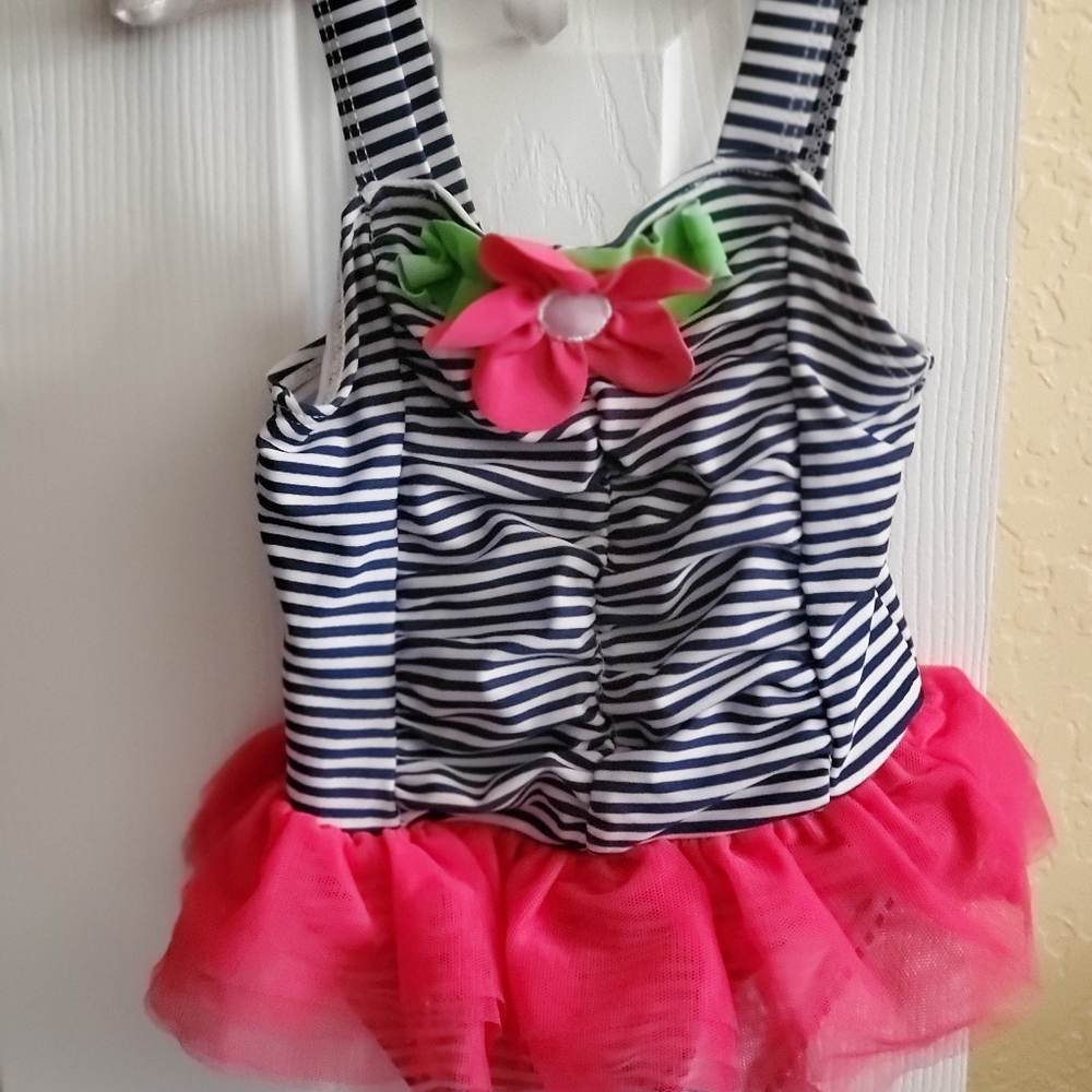 Pink tutu & stripe swimsuit